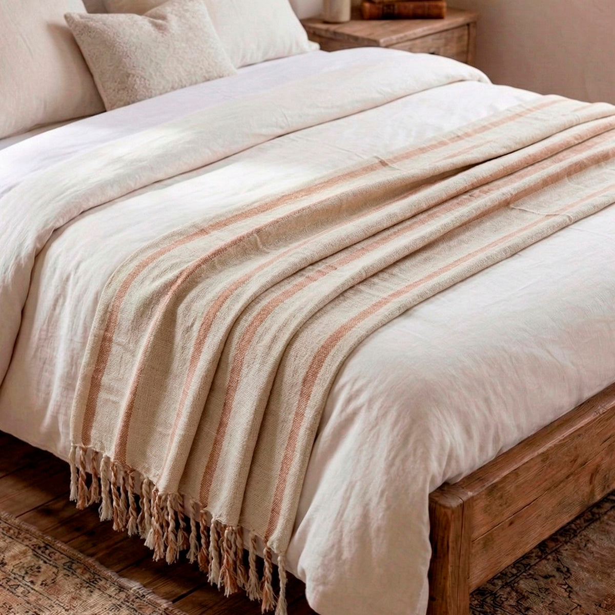 Manta para Sofá Artesanal Algodão com franjas Naturé