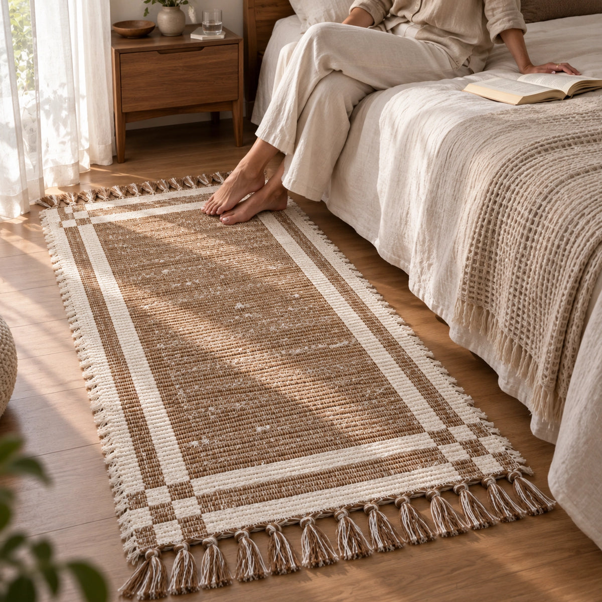 Tapete Beira Cama Dupla Face Trama Natural Boho Chic