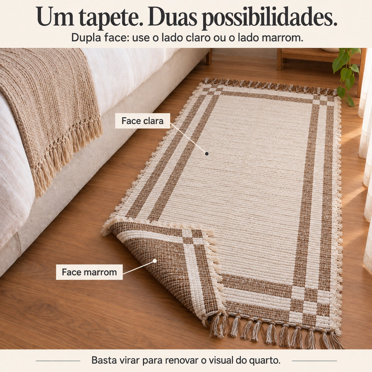 Tapete Beira Cama Dupla Face Trama Natural Boho Chic
