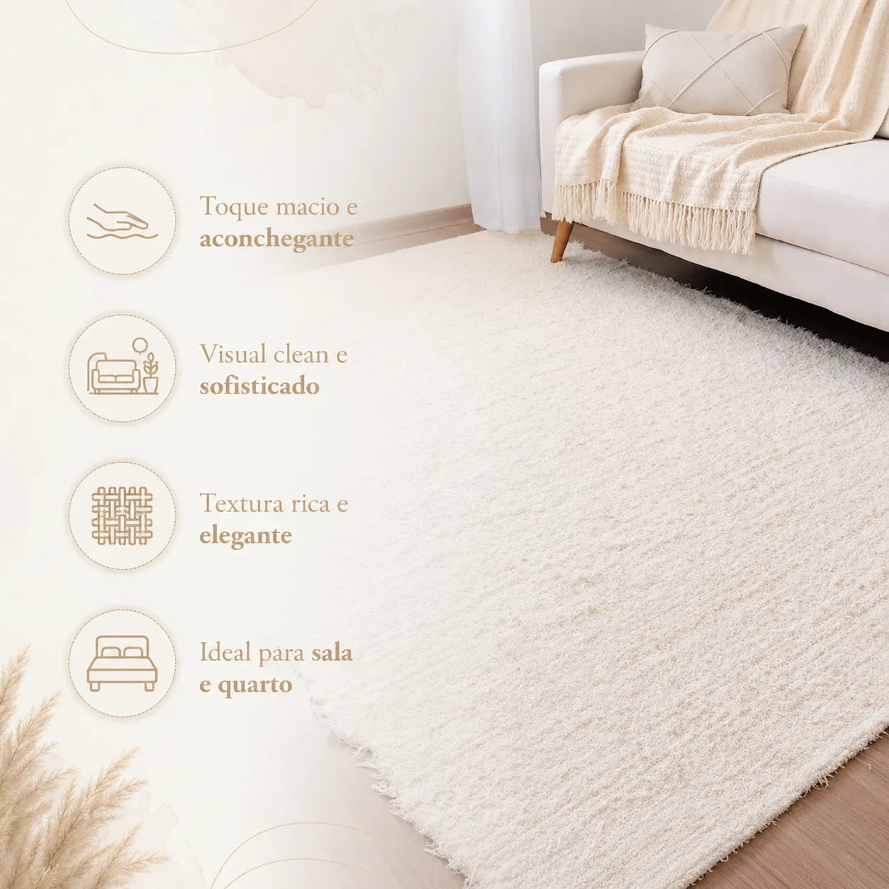 Tapete Felpudo Quadrado Dupla Face Off White Toque Macio