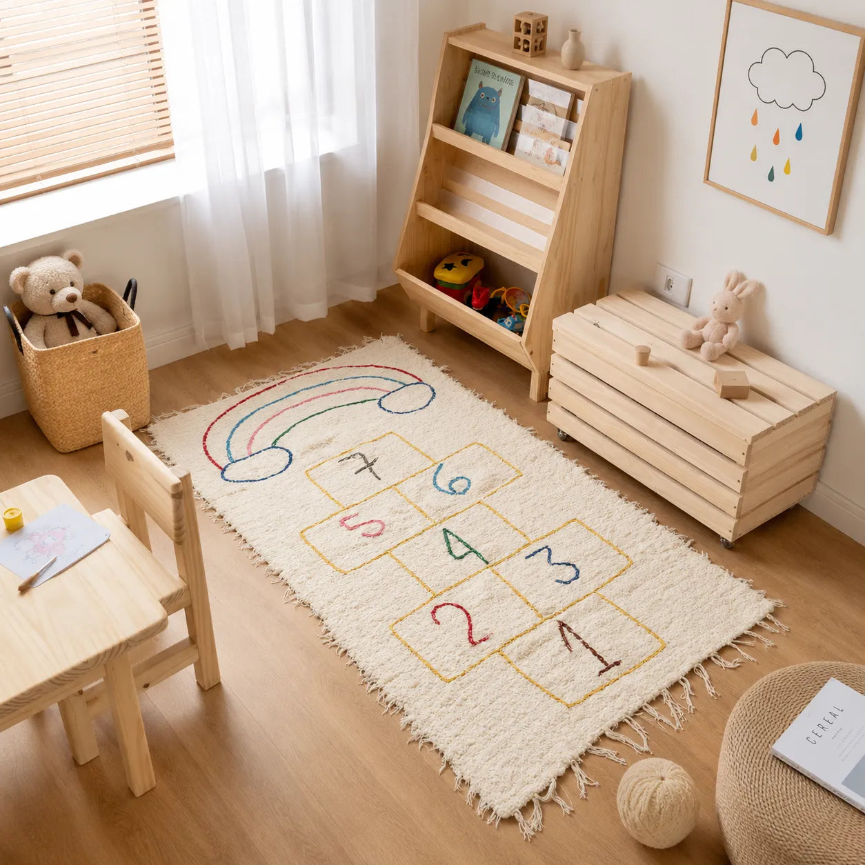 Tapete Infantil Felpudo Toque macio Amarelinha Arco-Íris Passinhos