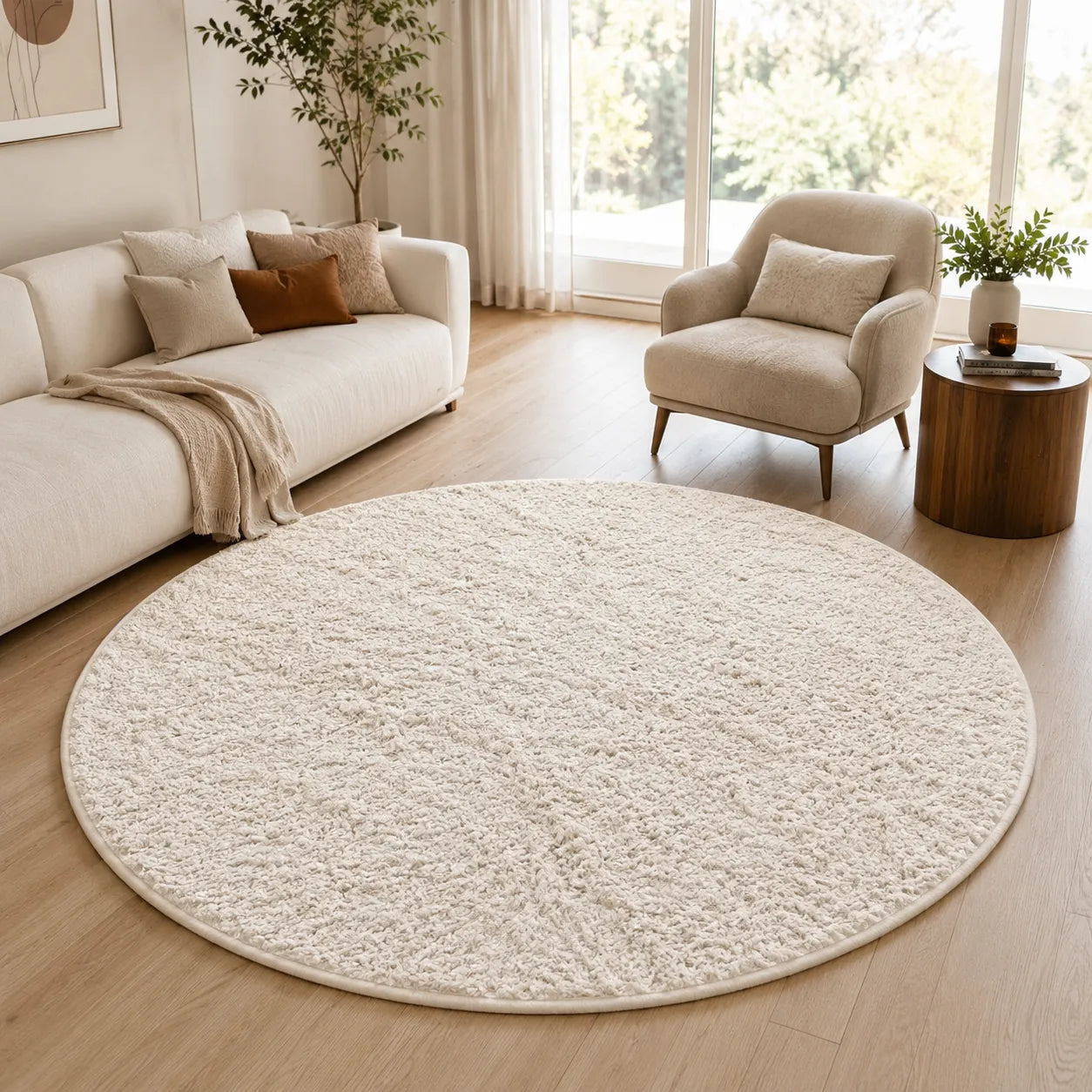 Tapete Redondo Off White Felpudo Clean Premium Aura