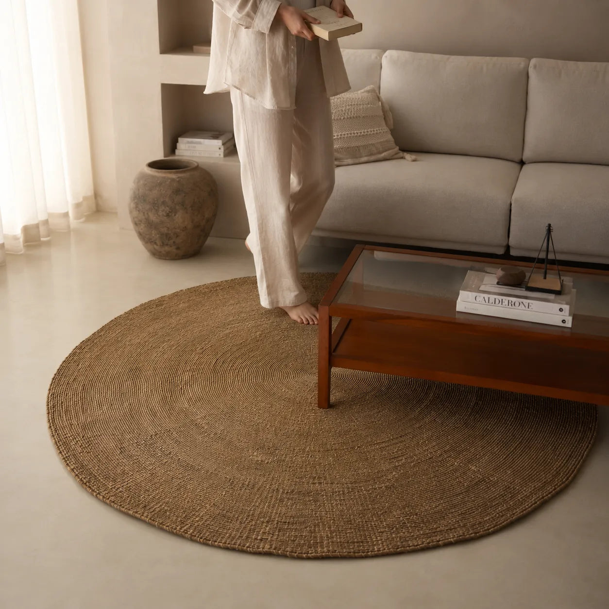 Tapete Redondo de Sisal Natural Trançado Solara