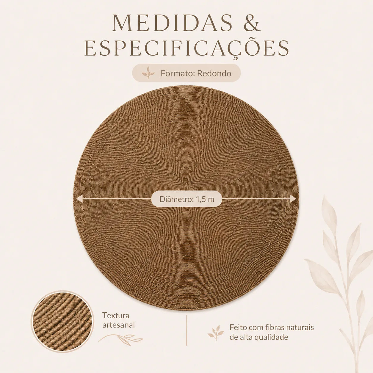 Tapete Redondo de Sisal Natural Trançado Solara