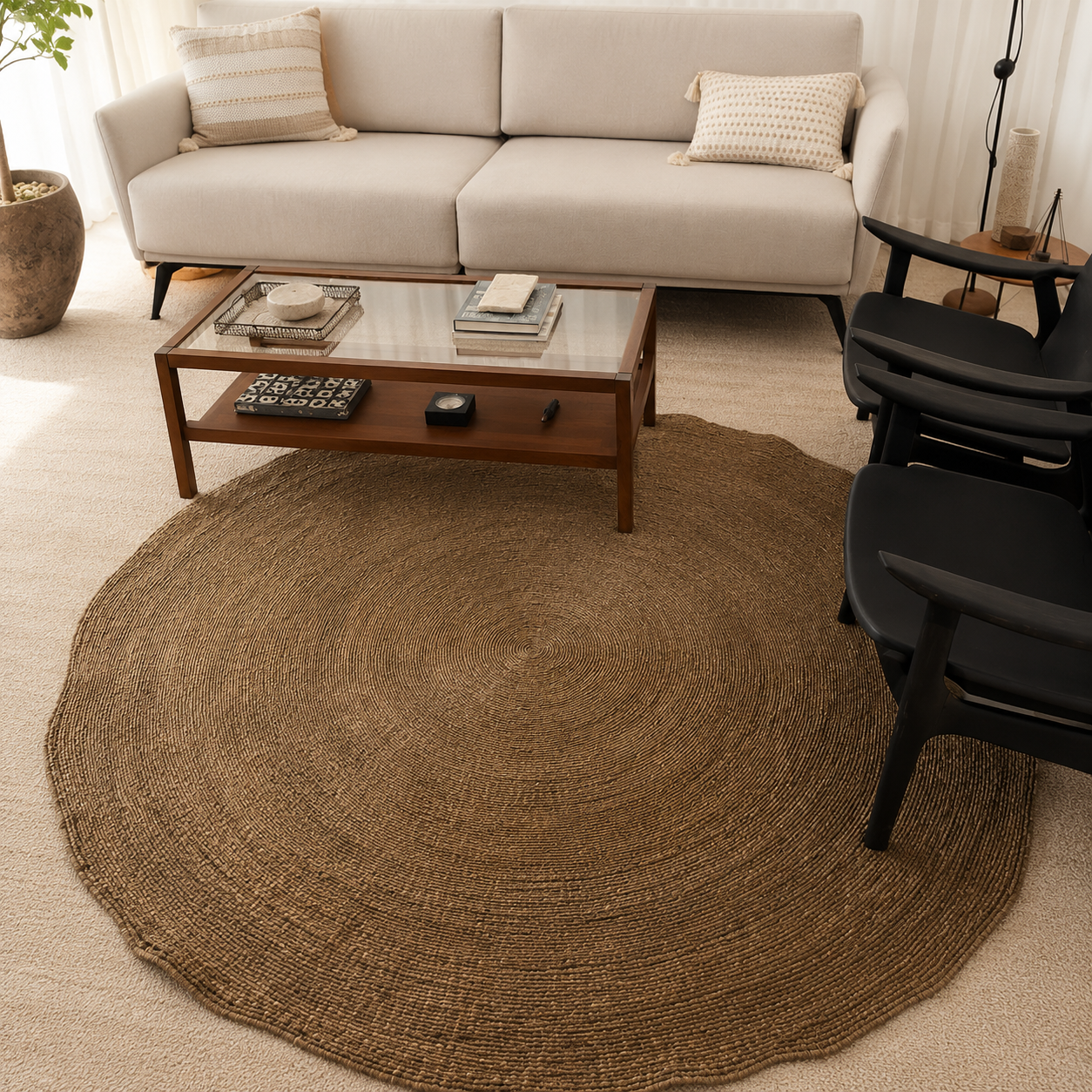 Tapete Redondo de Sisal Natural Trançado Solara