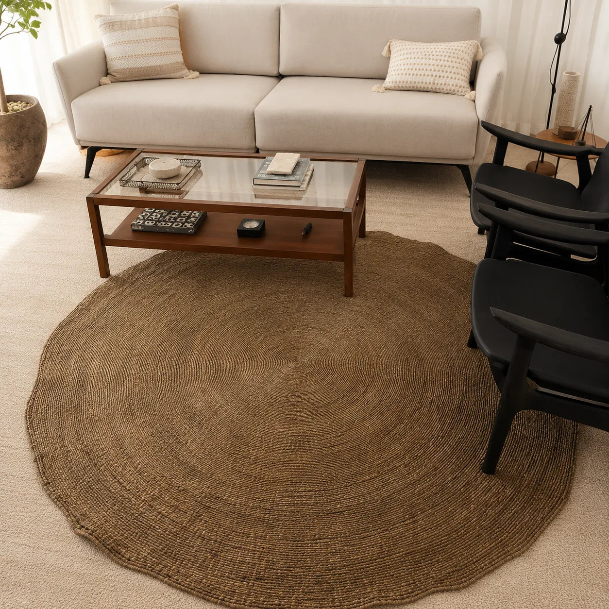 Tapete Redondo de Sisal Natural Trançado Solara