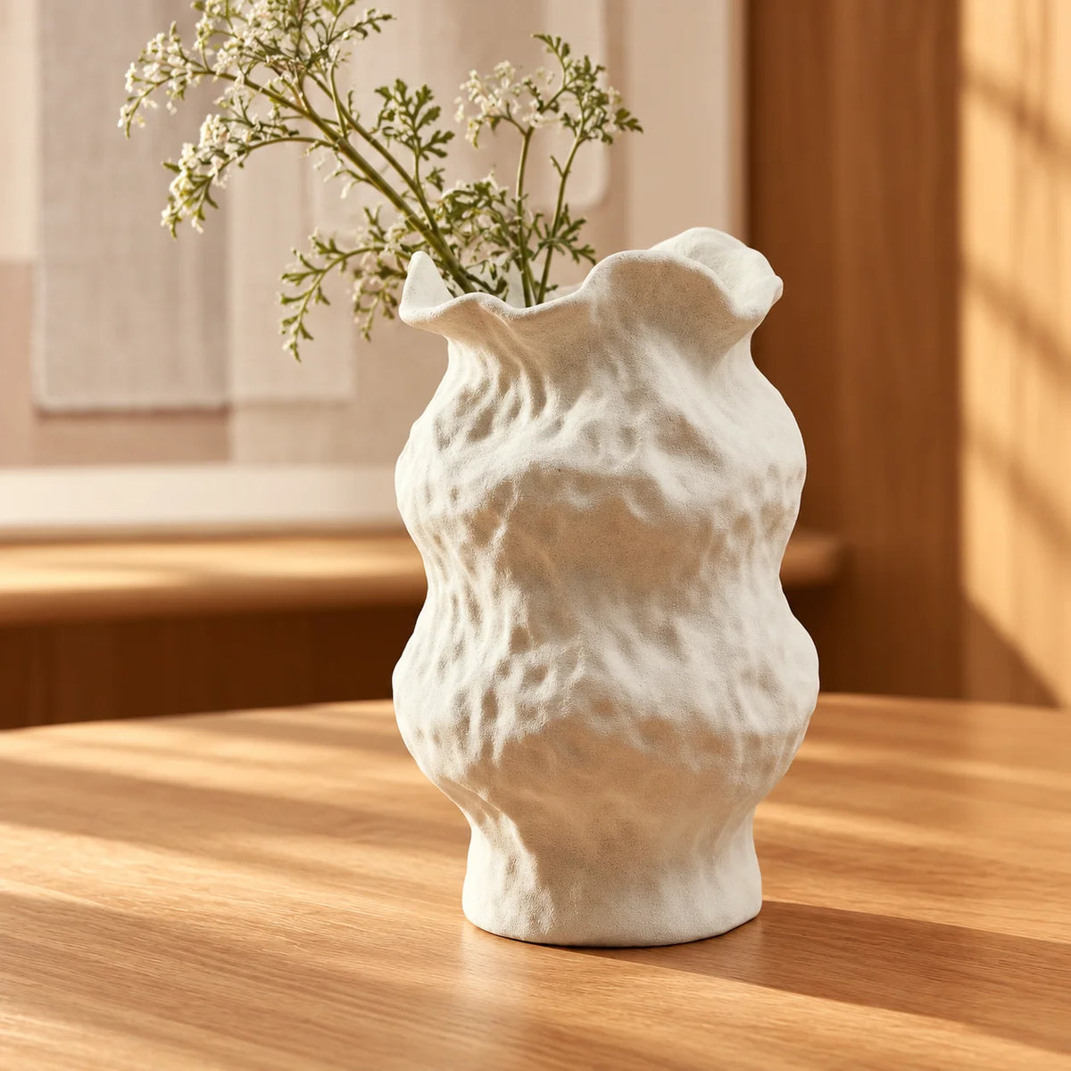 Vaso Decorativo em Cerâmica Branca com Textura Grécia
