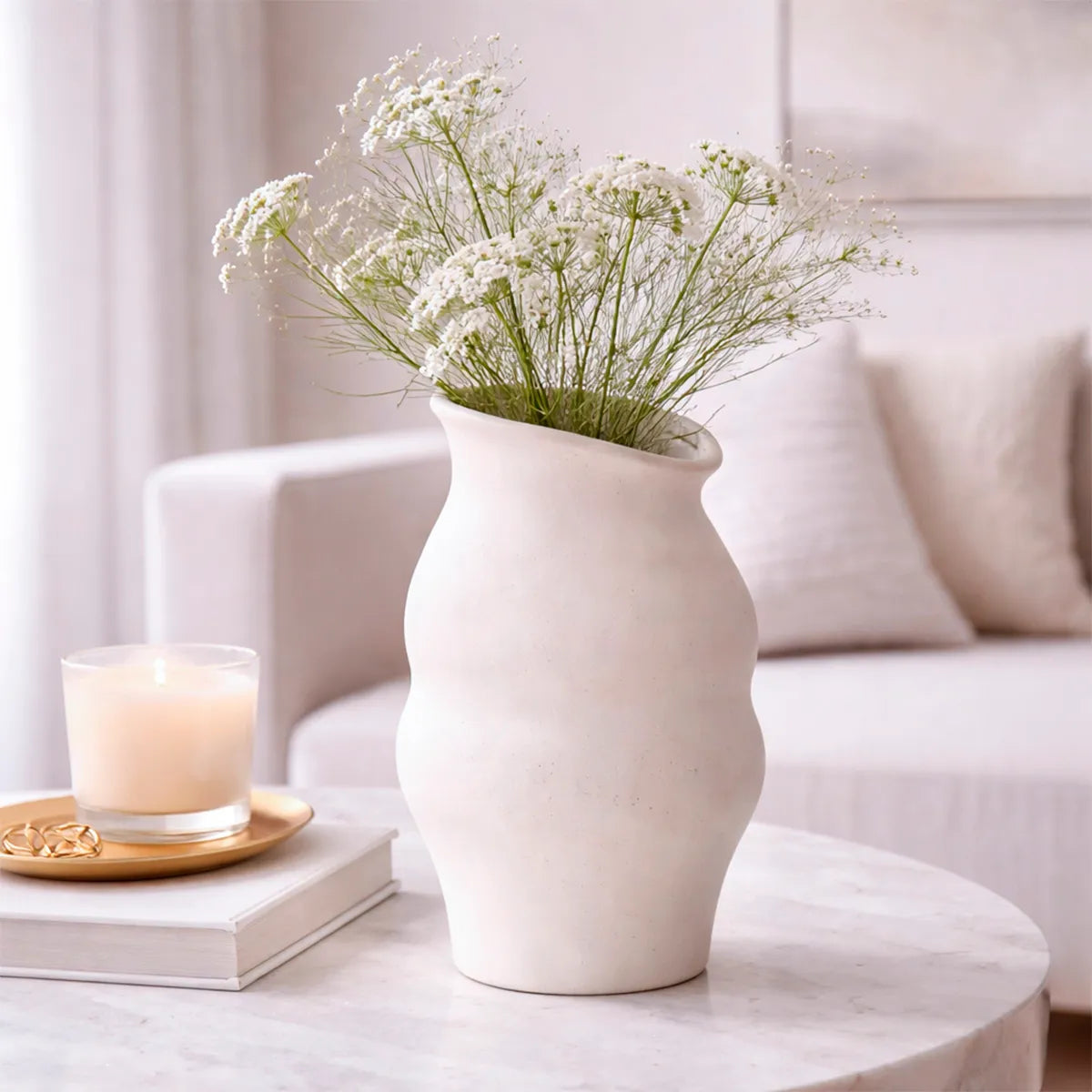 Vaso em Cerâmica Off-White Ondas
