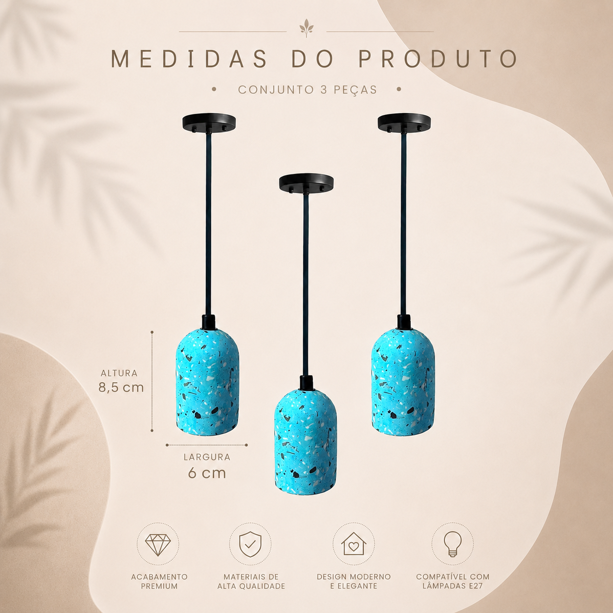 Kit 3 Luminárias Pendente Granilite Terraz