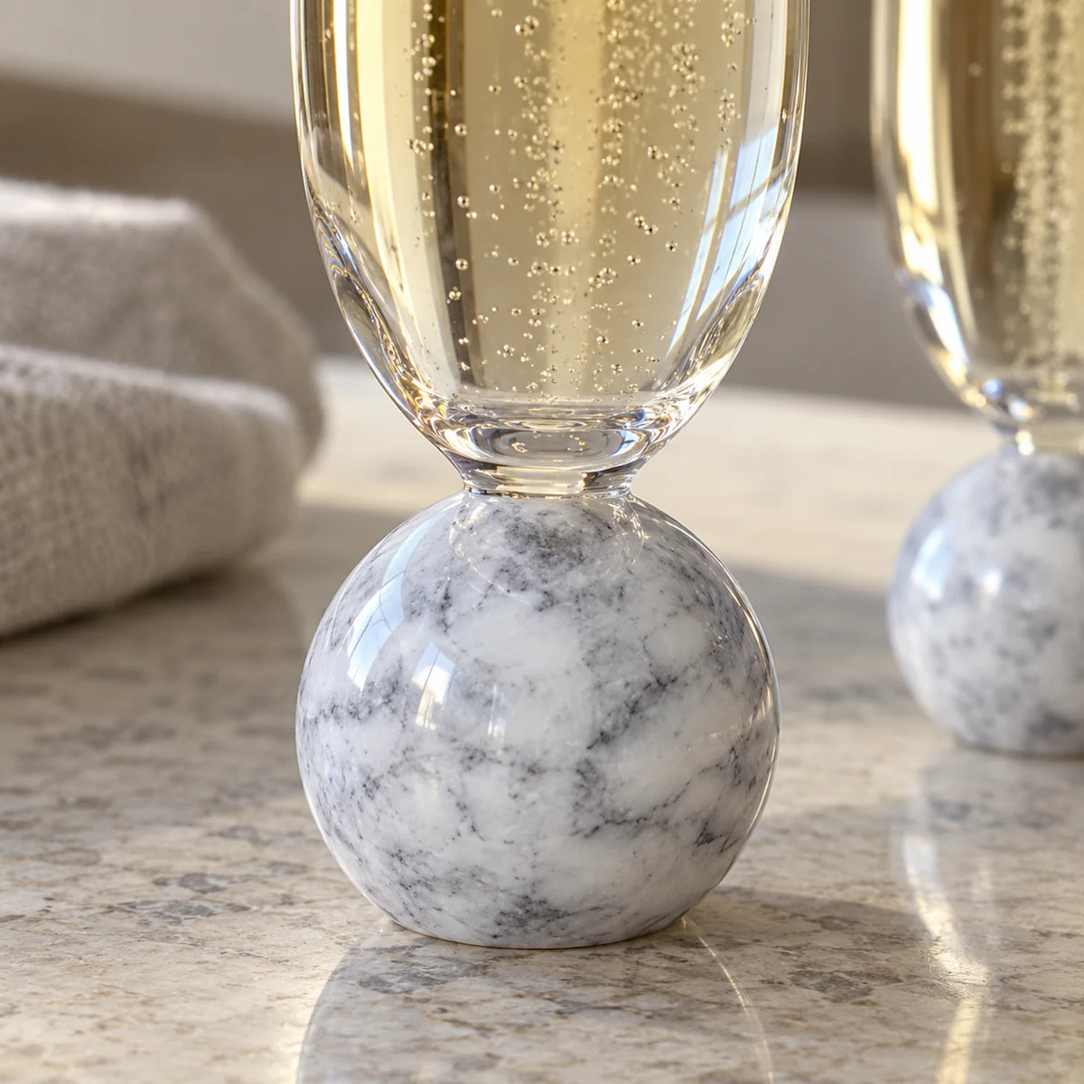 Jogo de Taças para Espumante em Cristal e Mármore Branco 210 ml Orvieto — textura 1