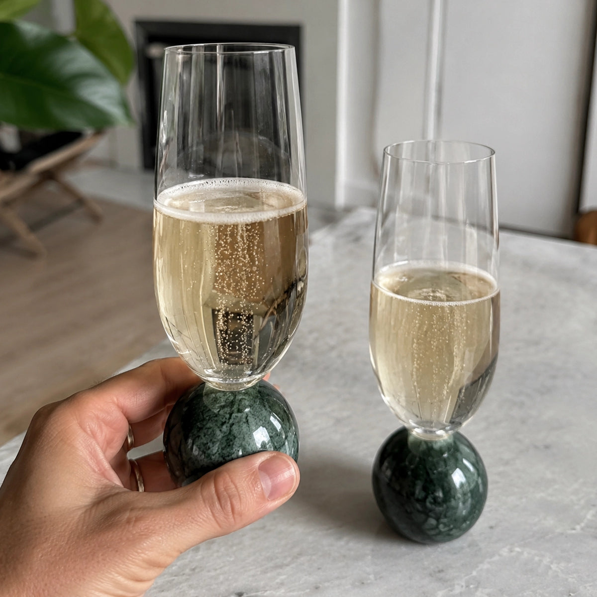 Jogo de Taças para Espumante em Cristal e Mármore Verde - 210ml — fotografia do produto