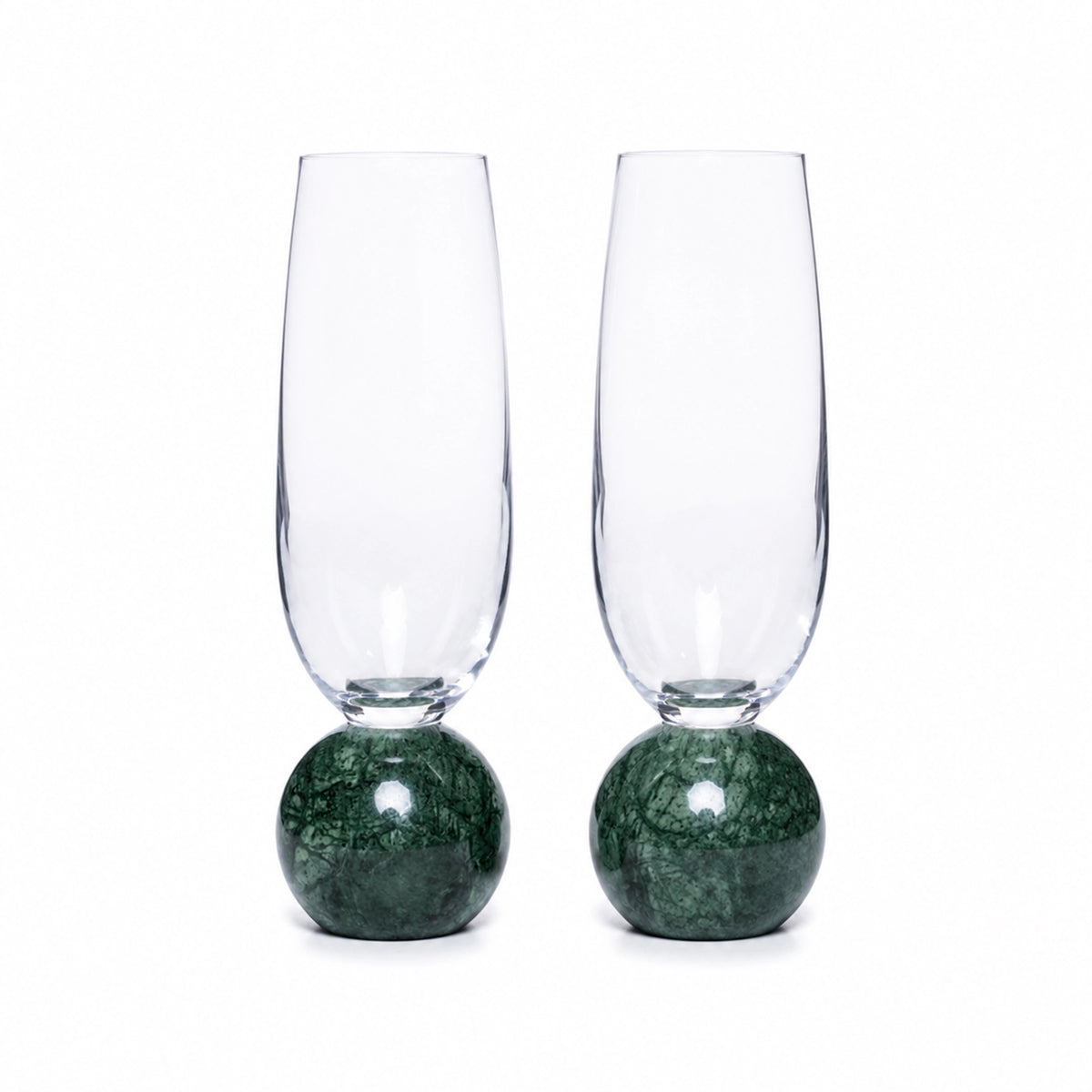 Jogo de Taças para Espumante em Cristal e Mármore Verde - 210ml — imagem de catálogo para decoração