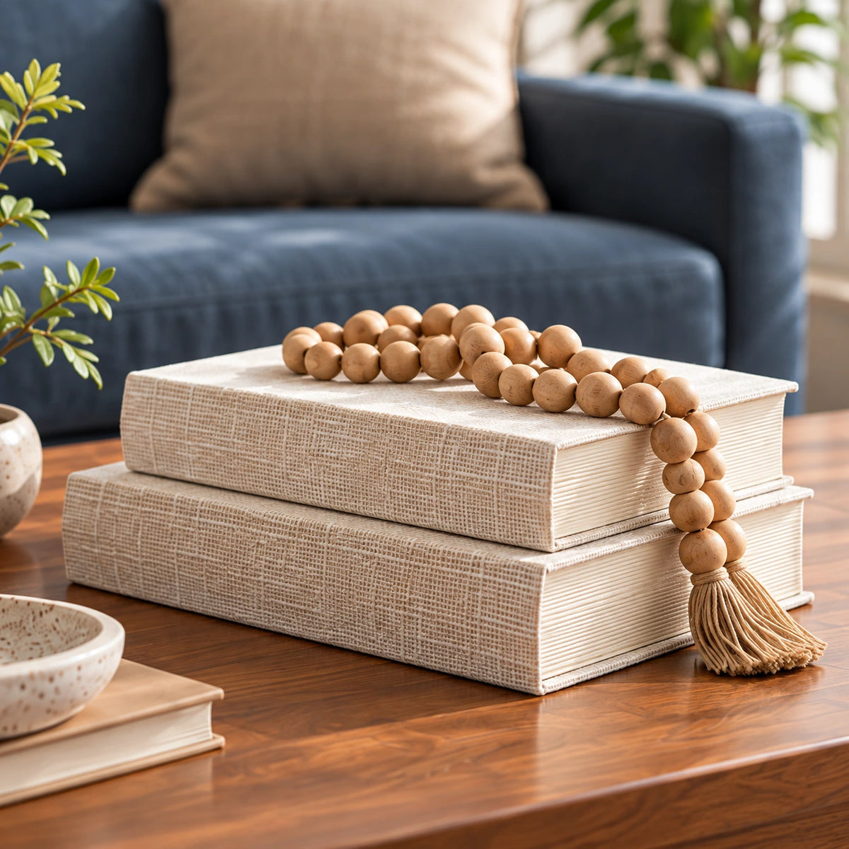 Kit Linara deitado sobre mesa com colar decorativo — ambientação ilustrativa