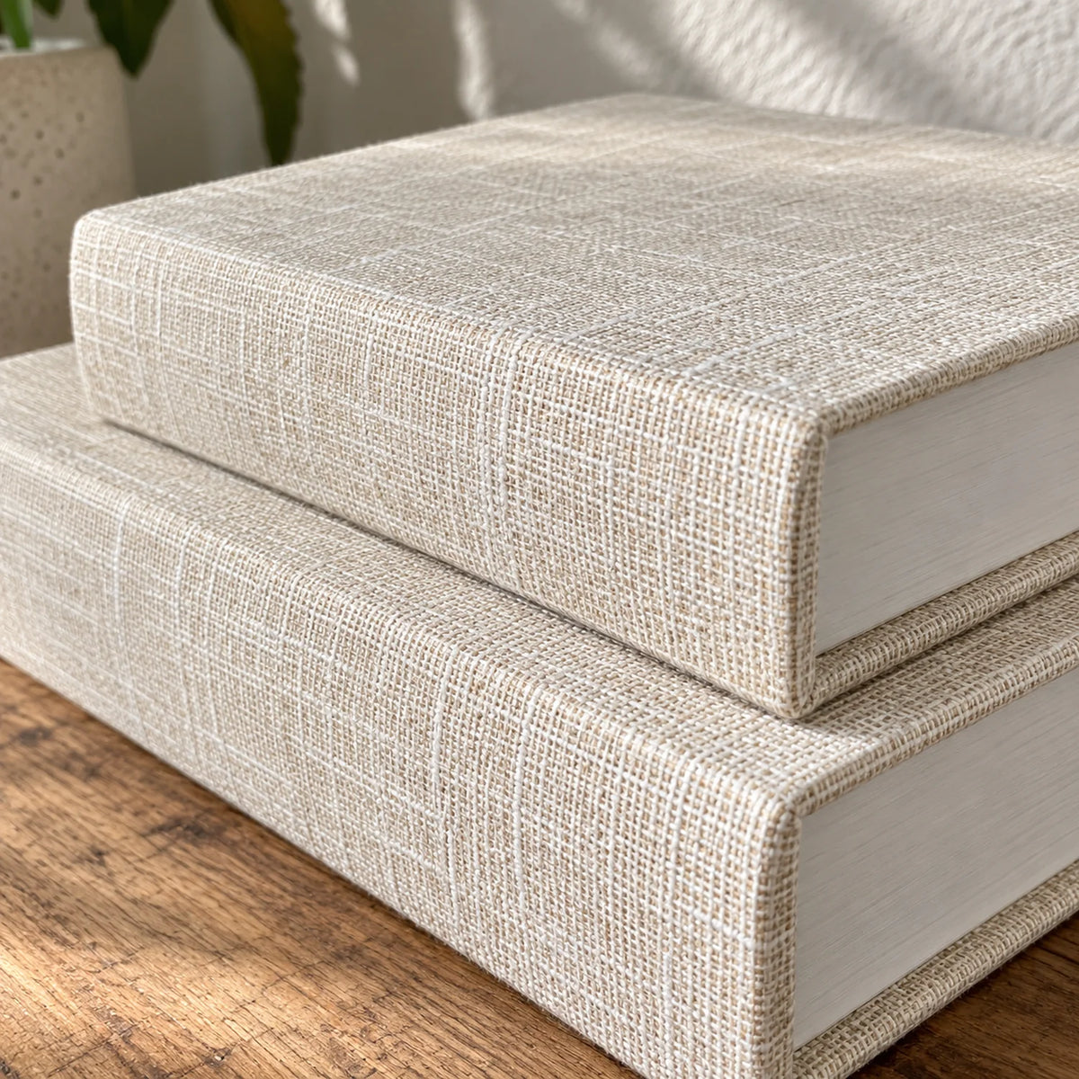 Kit 2 Livros Caixa Decorativos em Linho Linara — textura 1