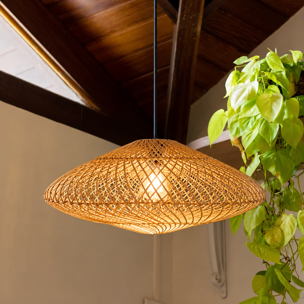 Kit com duas luminárias pendentes Alba de rattan, 60 cm