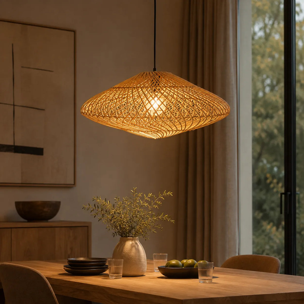 Kit com duas luminárias pendentes Alba Grande de rattan, 80 cm