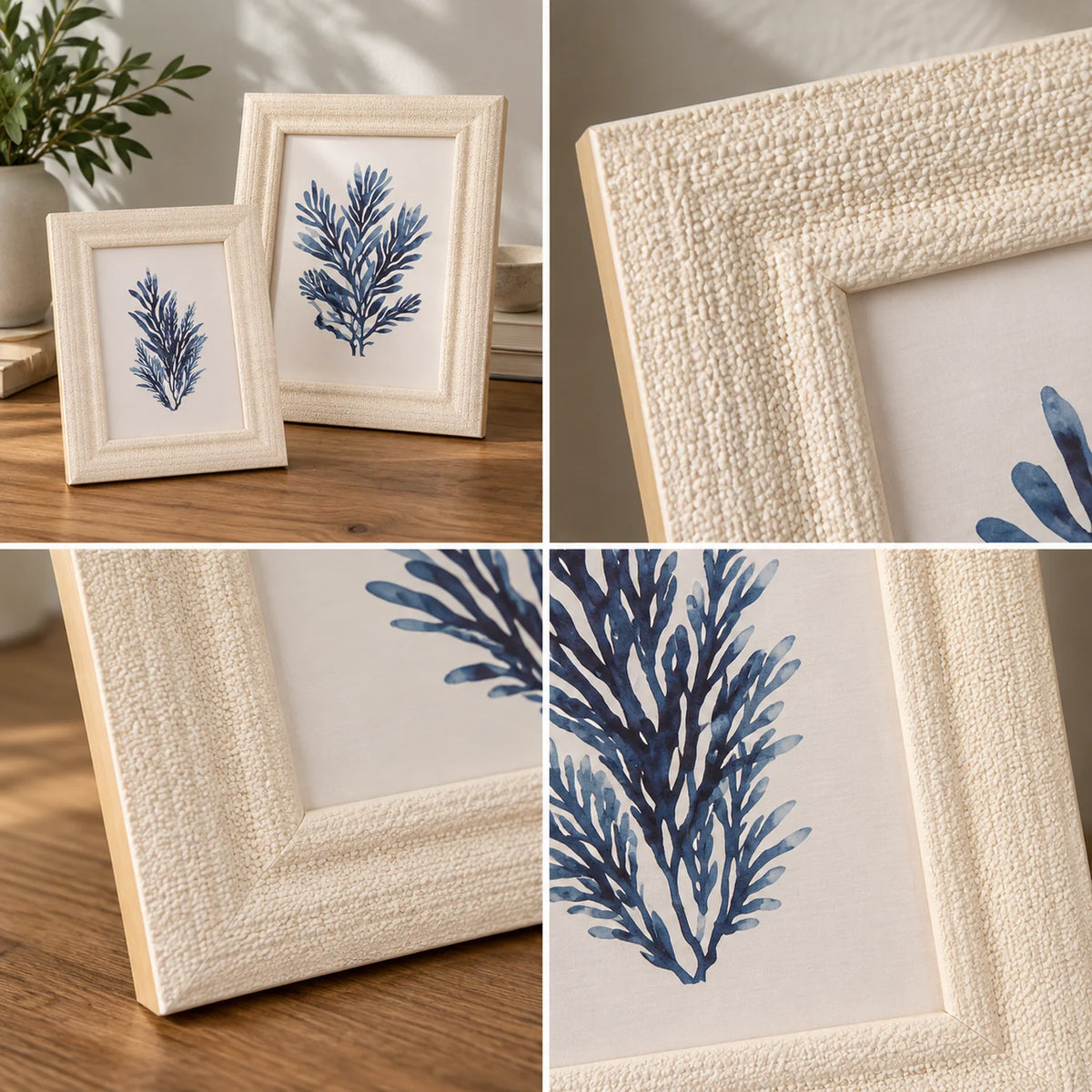 Kit 2 Porta-Retratos Off-White com Textura Celeste — quatro detalhes
