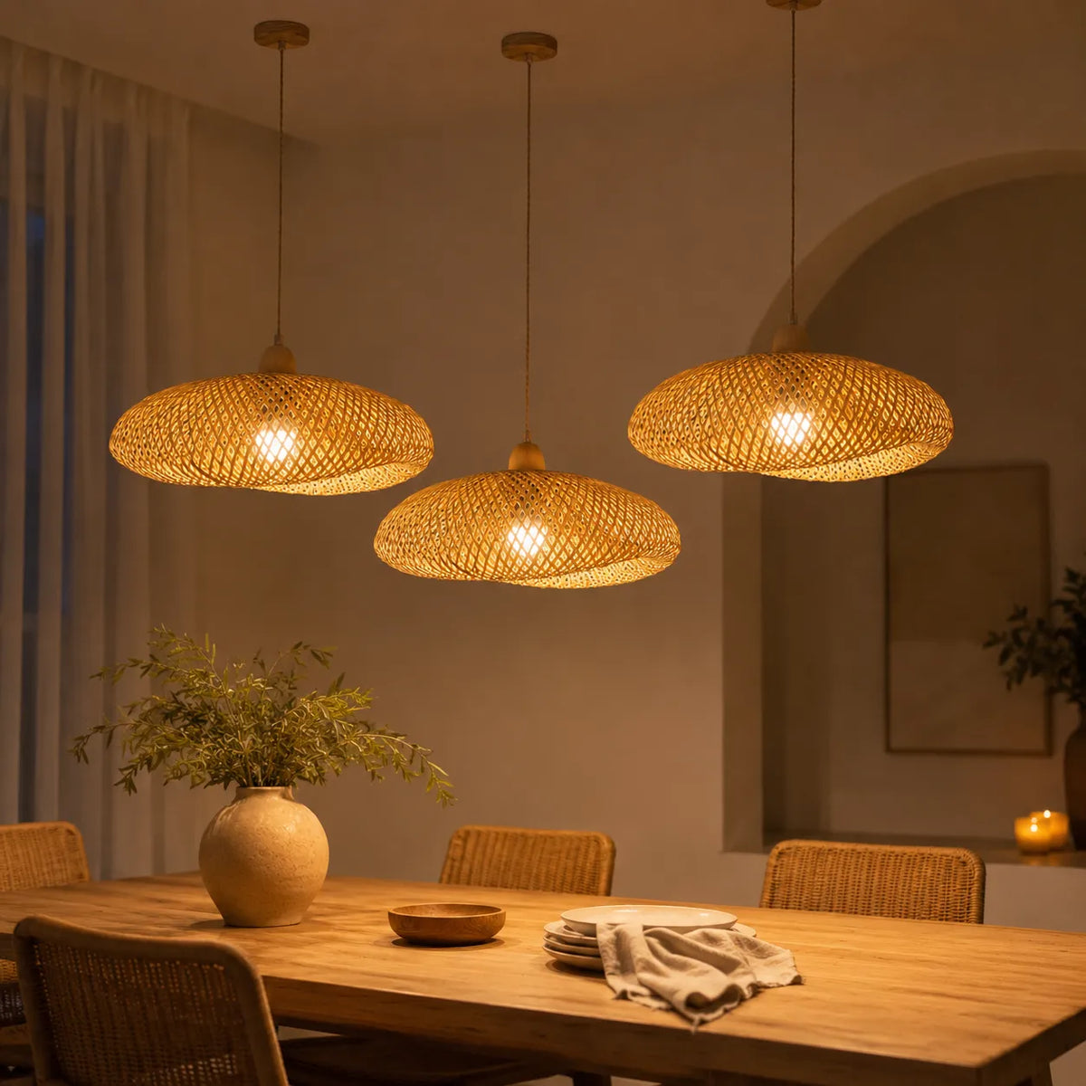 Kit 3 Luminárias Pendente de Bambu Luz do Campo - 60cm (Grande) — luminária decorativa, imagem de catálogo