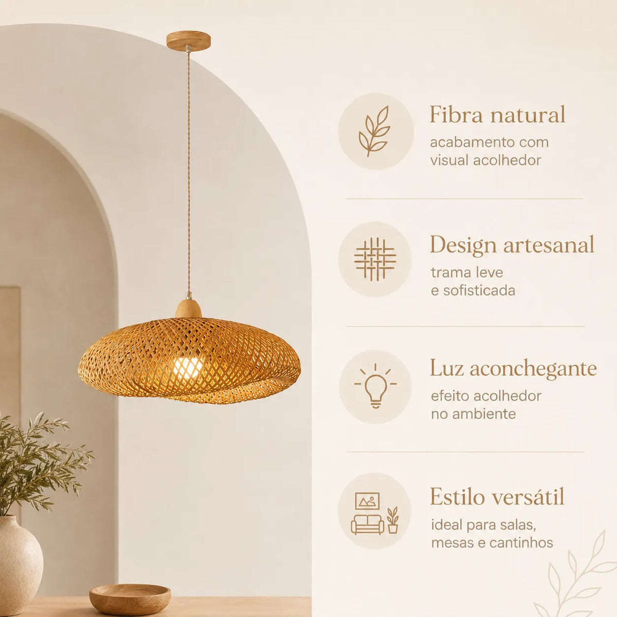 Kit 3 Luminárias Pendente de Bambu Luz do Campo - 60cm (Grande) — luminária decorativa, imagem de catálogo