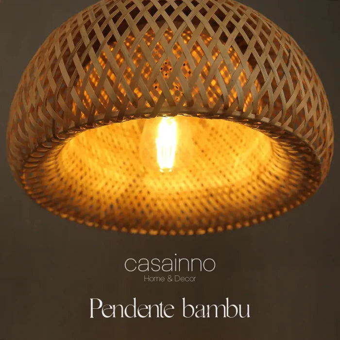 Kit Luminárias Pendente de Bambu Trio Encantos — detalhe do acabamento e material
