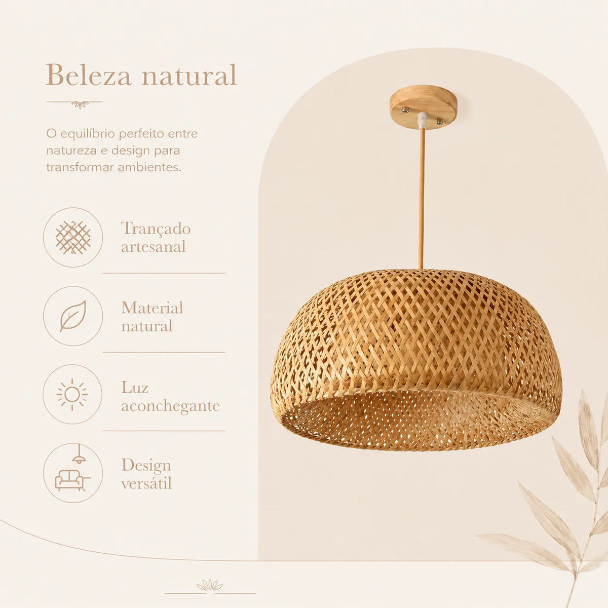 Kit Luminárias Pendente de Bambu Trio Encantos — detalhe do acabamento e material