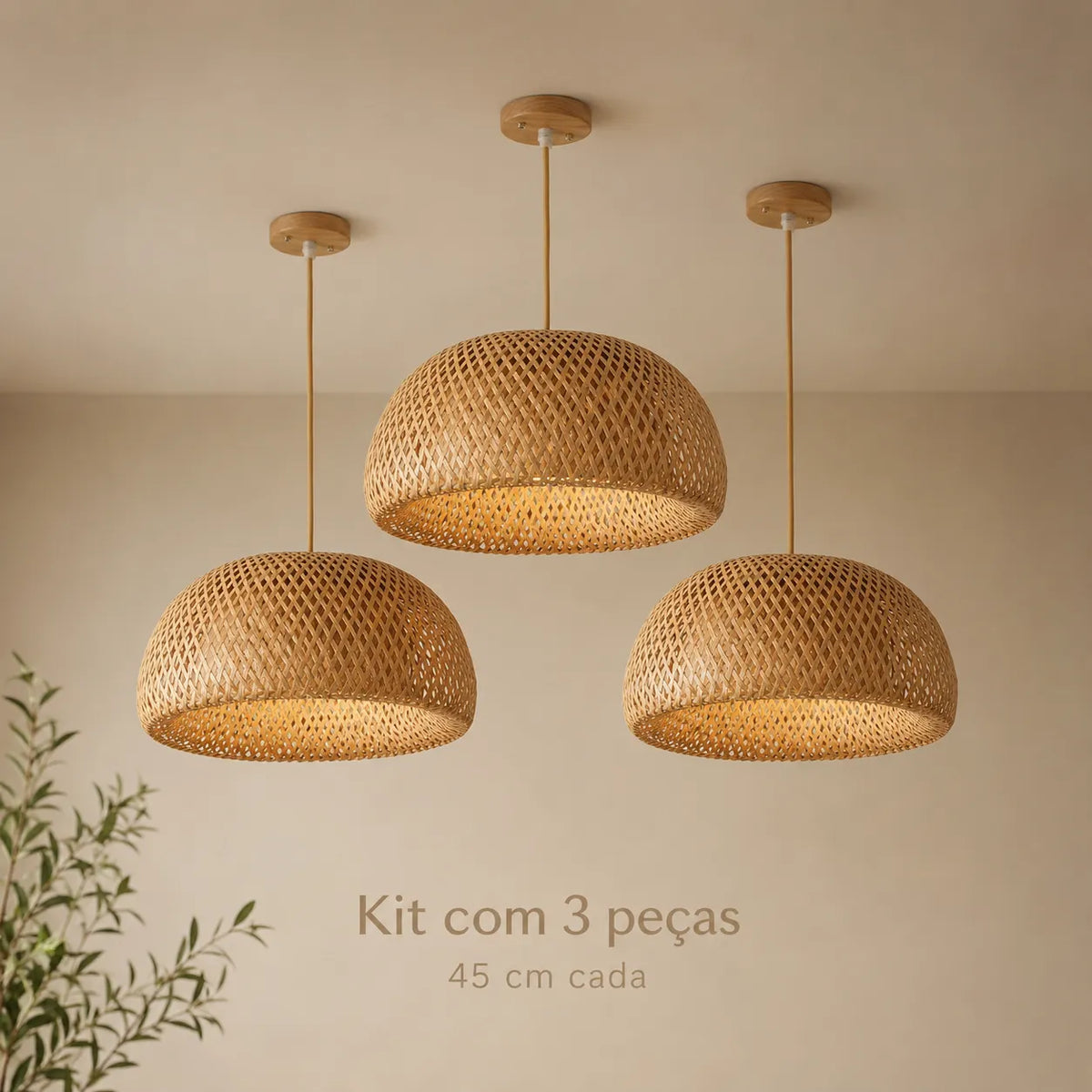 Kit Luminárias Pendente de Bambu Trio Encantos — vista da luminária decorativa