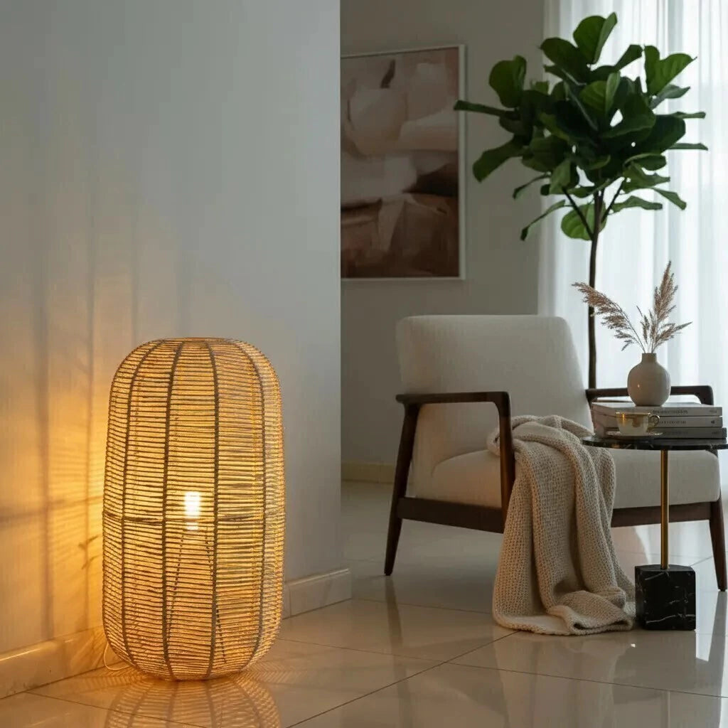 Luminária de Chão de Palha Huayna para iluminação decorativa de piso
