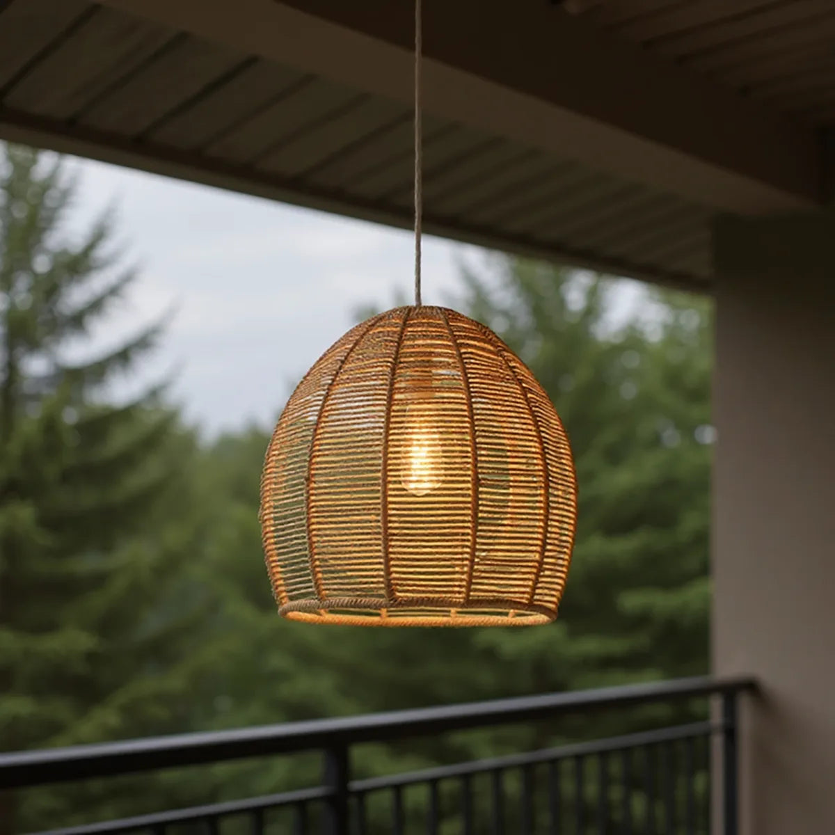 Luminária Pendente de Bambu Yuma — vista da luminária decorativa