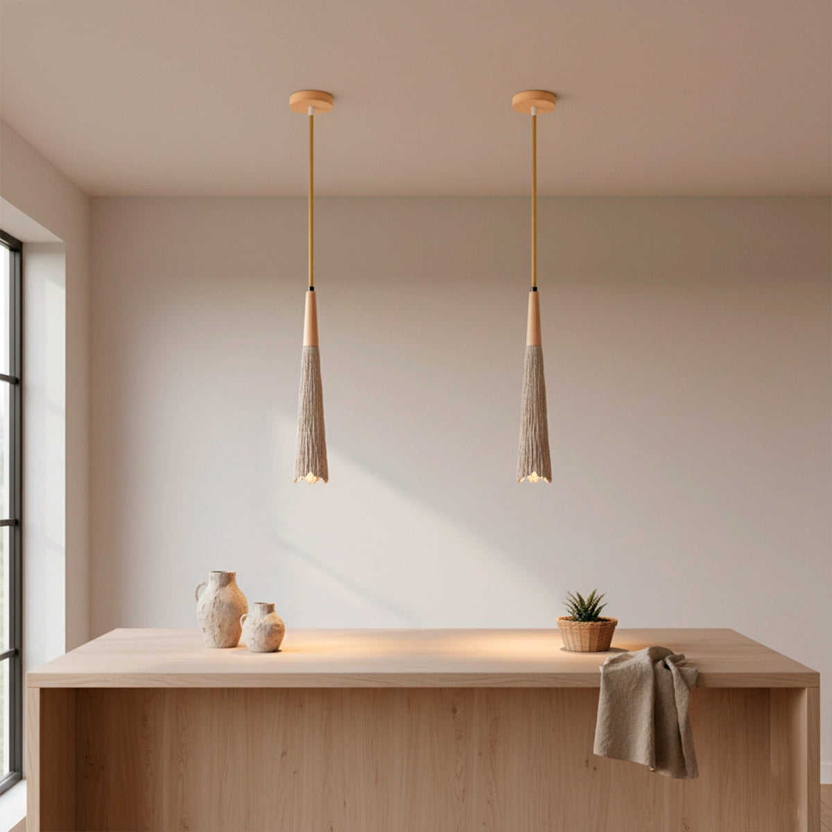 Luminária Pendente de Concreto Lyne — detalhe do acabamento e material