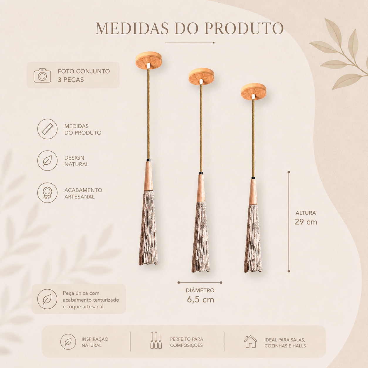 Kit 3 Luminárias Pendente de Concreto Lyne