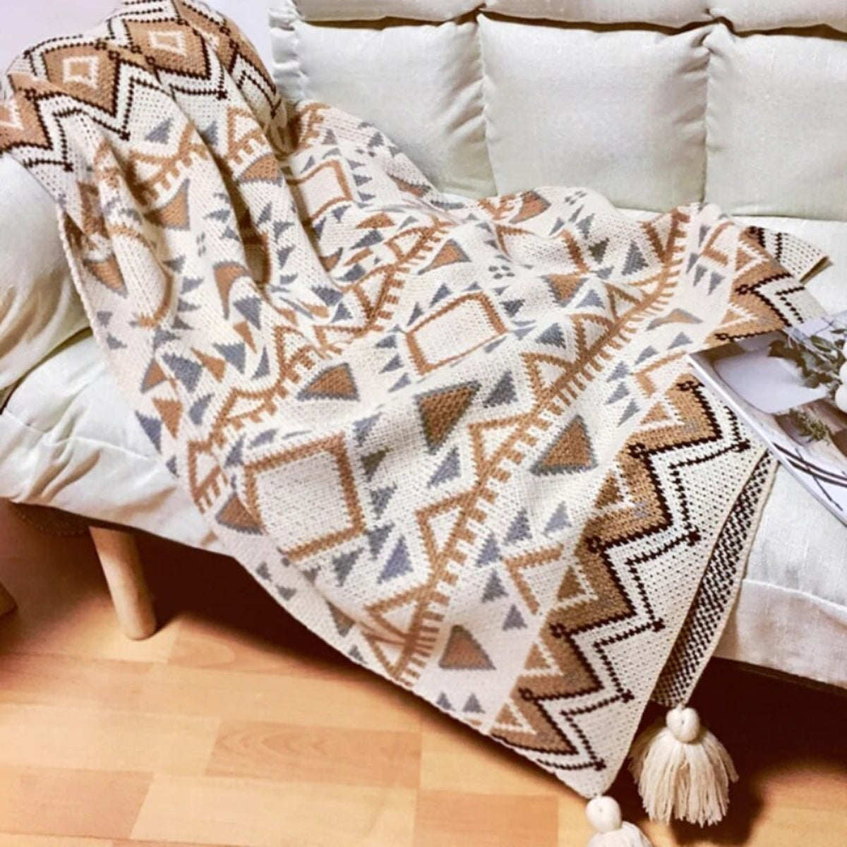 Manta para Sofá Xadrez Boho com Franjas Vintage