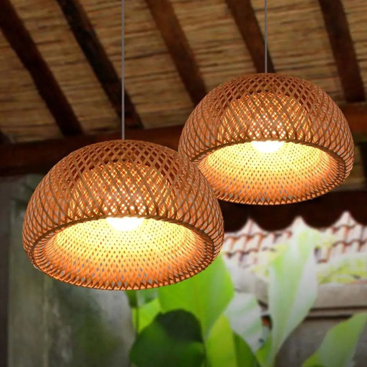 Luminária Pendente de Bambu Encantos — vista da luminária decorativa